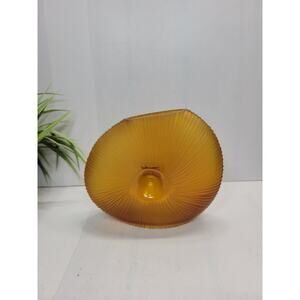 MCM Vintage Amber Ribbed Vase, Offset Oval Frosted Satin